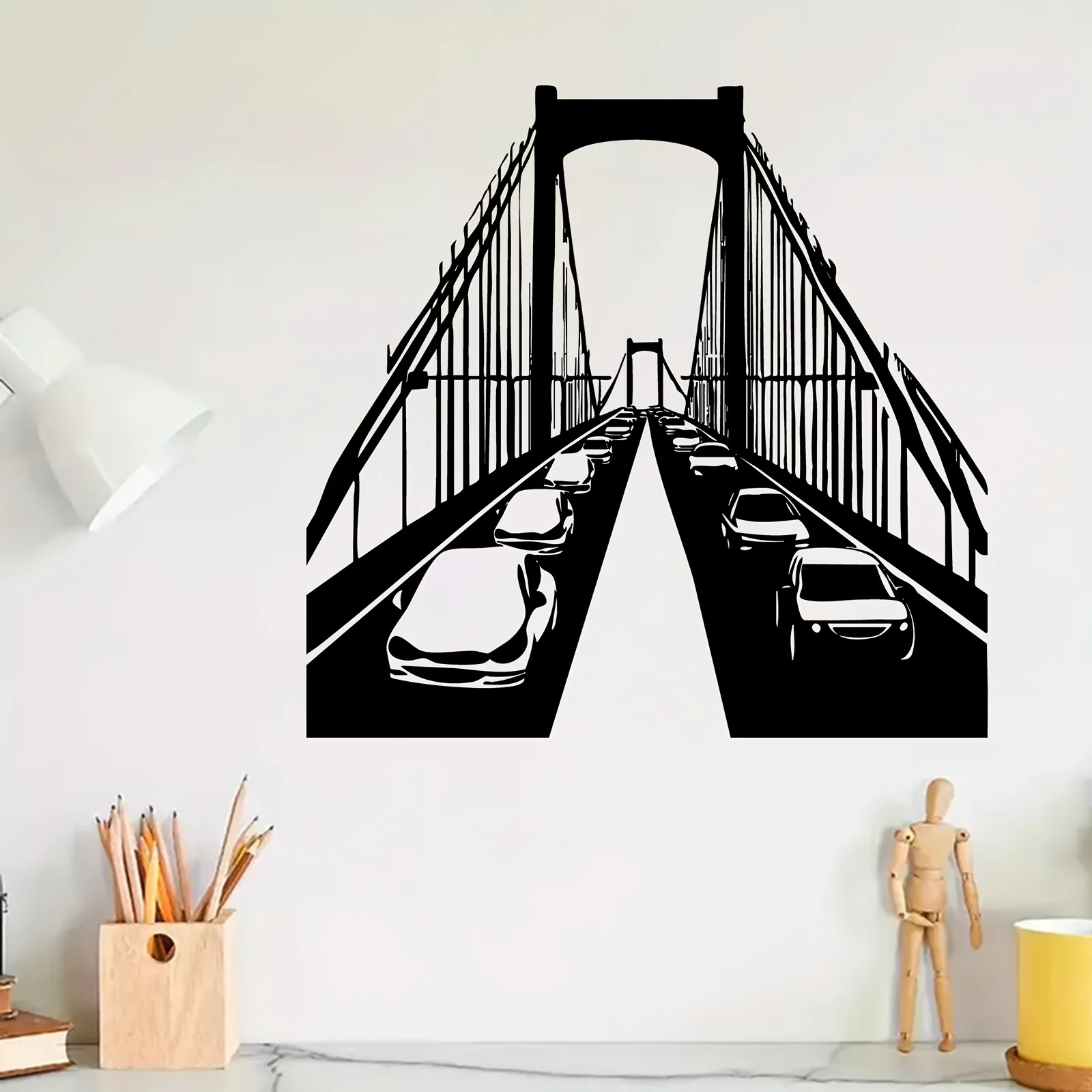 Brand Dynamic Bridge Car Iron Wall Art Urban Metal Sculpture Weather Resistant Modern Cityscape Decor For Balcony Backyard Fence