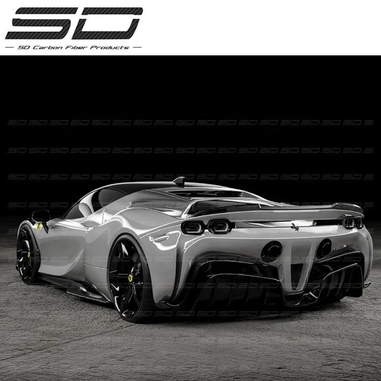 SD Style Dry Carbon Fiber Front Lip Side Skirt Rear Diffuser Rear Spoiler Intake Spoiler for Fer-rari SF90