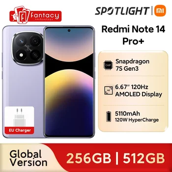 גרסה גלובלית של Redmi Note 14 Pro+ 5G סמארטפון Snapdragon 7s Gen 3 מצלמה אחורית ברזולוציה של 200 מגה פיקסל 120W HyperCharge IP68