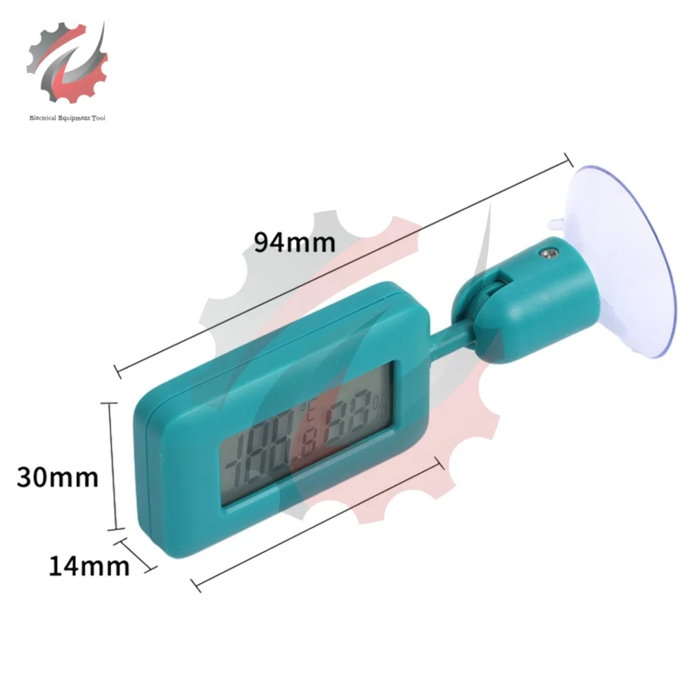 Mini Digital Reptile Thermometer 360 Degree Rotating Luminous Suction Cup Hygrometer For Lizards Snakes Spiders Blue Green