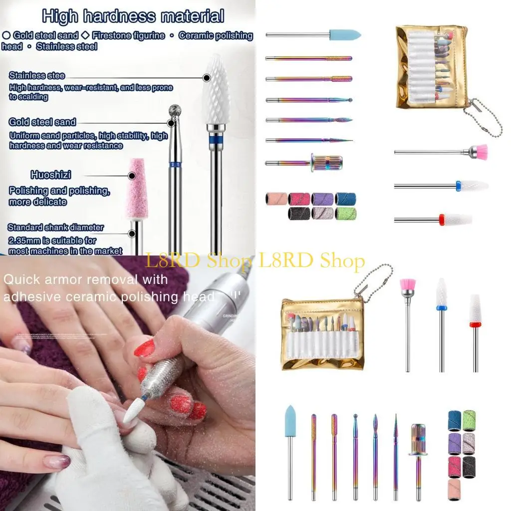 

L8RD Versatile 10pcs Drill Bits Set Electric File and Acrylic Gel Steel Tool for Salon Home Use