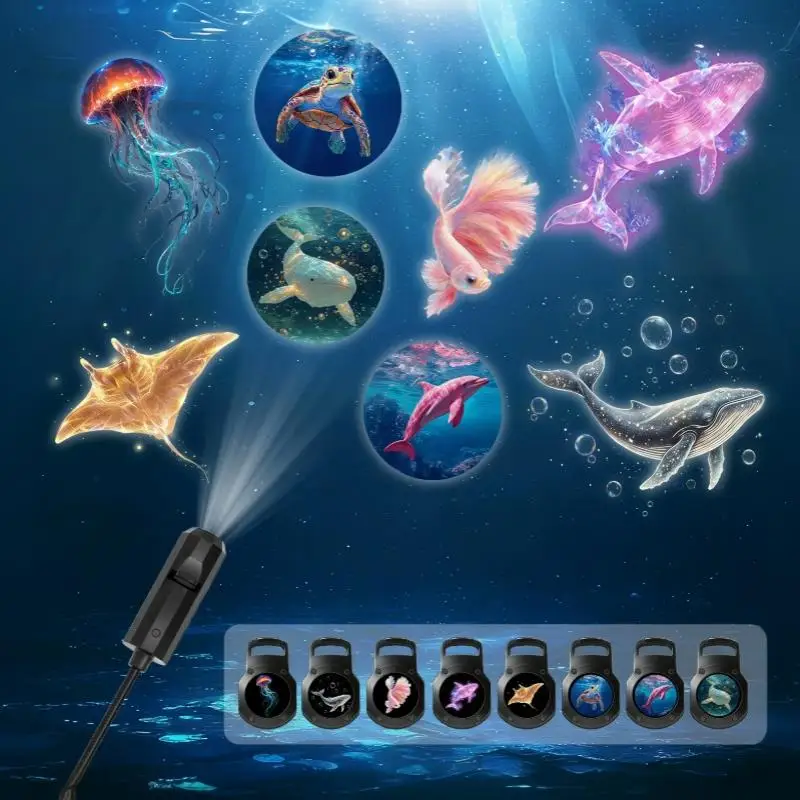 USB Ocean Life Projection Light LED Projector Lamp Bedside Nightlight For Romantic Ambience Decoration