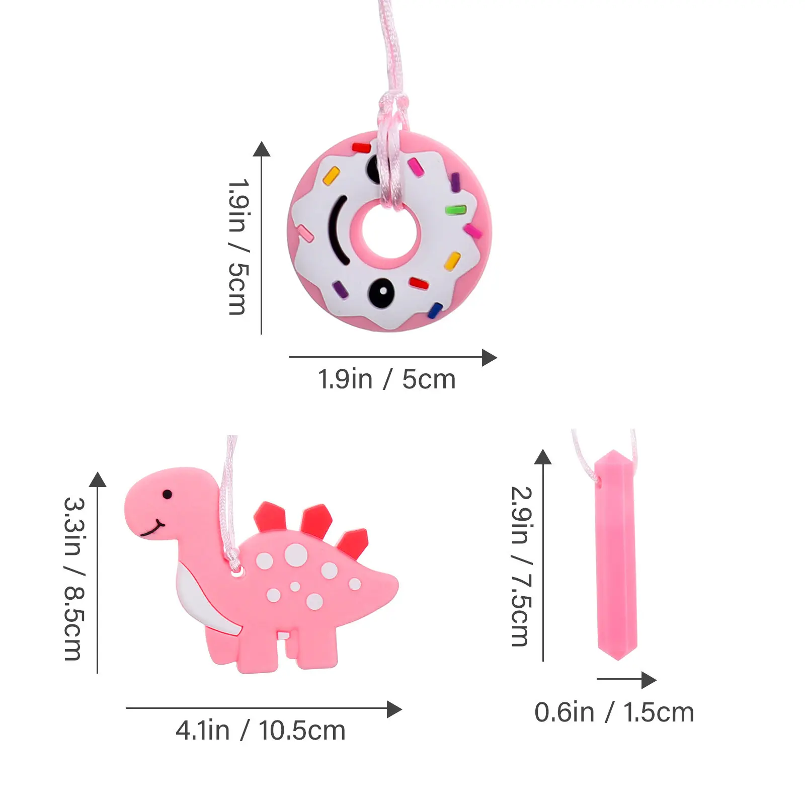 3 szt. Naszyjnik do gryzienia dla niemowląt, teksturowane, gładkie powierzchnie, masażer do dziąseł, trwałe, bezpieczne gryzaki, zabawki dla niemowląt 6-12 miesięcy, zabawki dla niemowląt 0-6 miesięcy