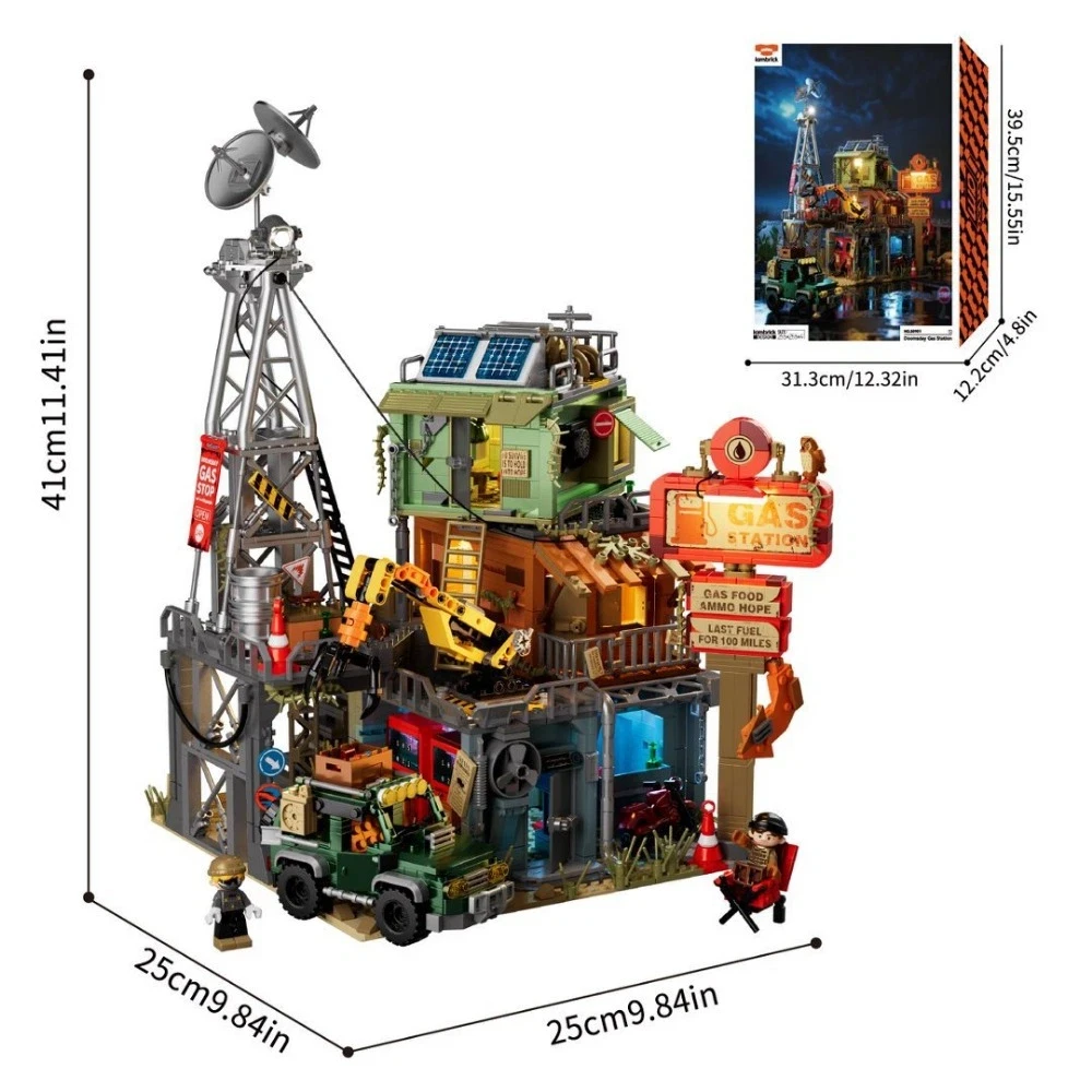 

MOC City Street View Vintage Castle Building Blocks Doomsday Petrol Station Model Assemble Bricks Educational Toys Adults Gift