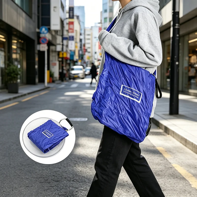 Portable shopping bag storage small round disc mini folding small round disc shopping bag creative large capacity handbag