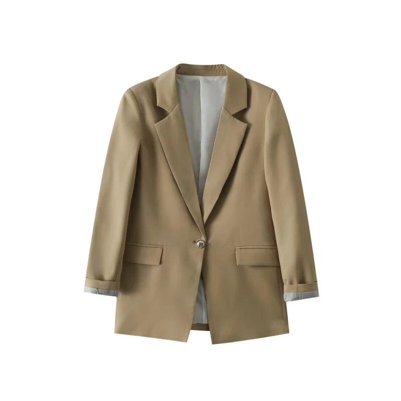 เสื้อสูทผู้หญิงเท่ห์ๆ ชายเสื้อผ่า แฟชั่น เสื้อคอวีลำลอง แขนยาวทรงหลวม สไตล์สาวออฟฟิศ