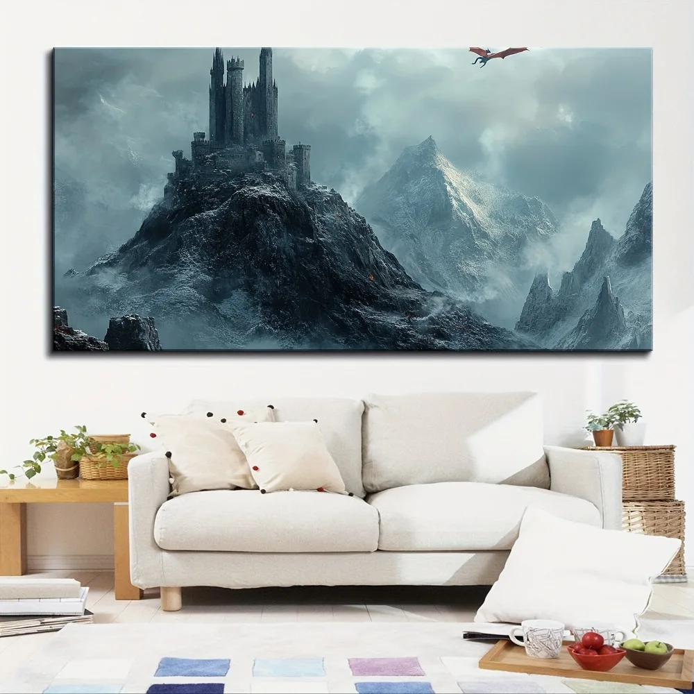 1.5 inch thick pine solid wood frame, vintage castle,Gothic moon wrapped canvas spooky castle wall art Dark mystery art printing