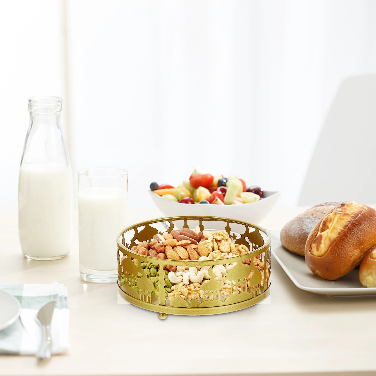 

3 Pcs Iron Food Serving Trays Round Cake Pans Household Plates Reusable Easy Clean Large Capacity Eid Supplies Kitchen