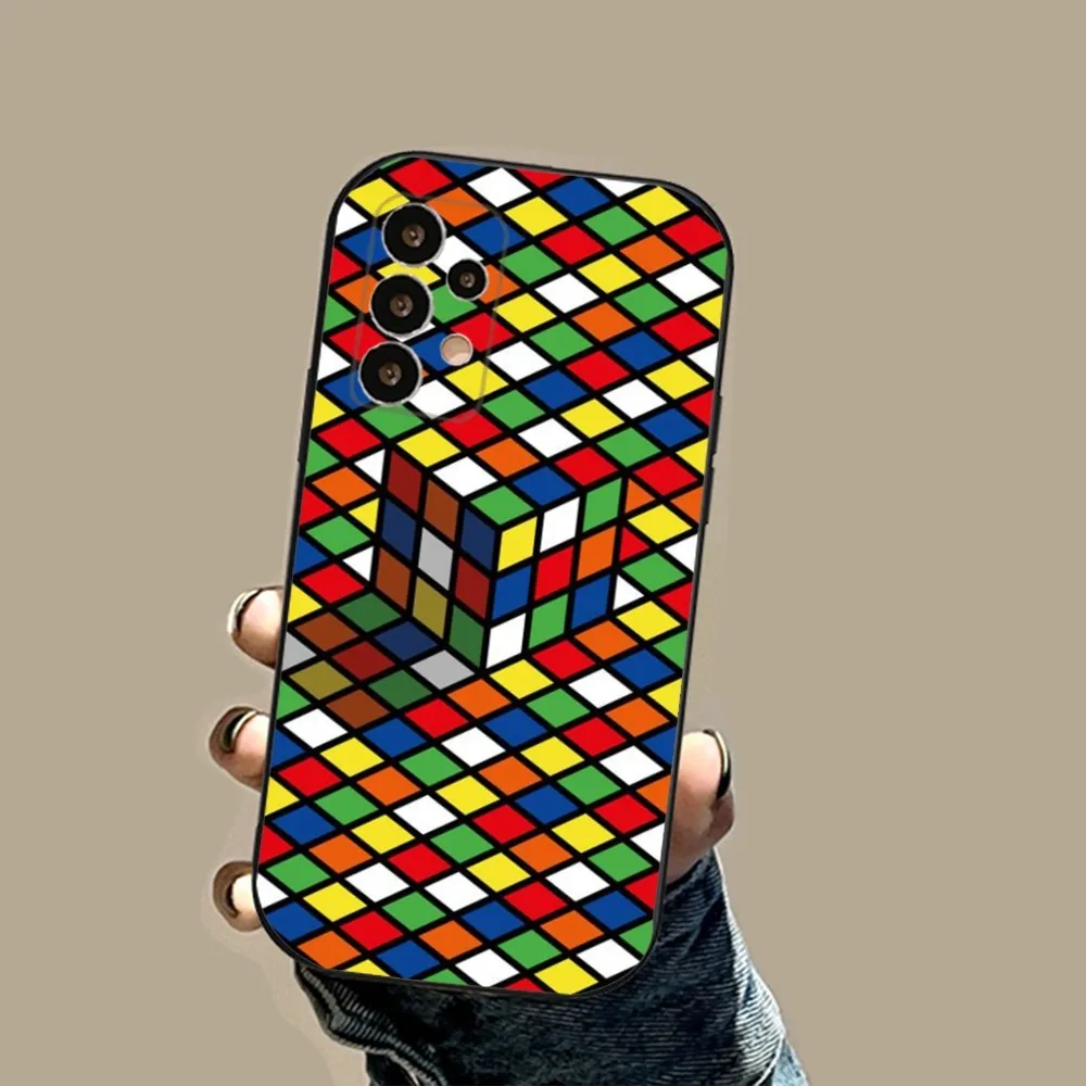 Rubiks Cube Art Phone Case For Samsung S24,23,23,22,30,21,10,9,Note20 Ultra,Lite,Ultra,5G,Plus,FE,Black Soft Case