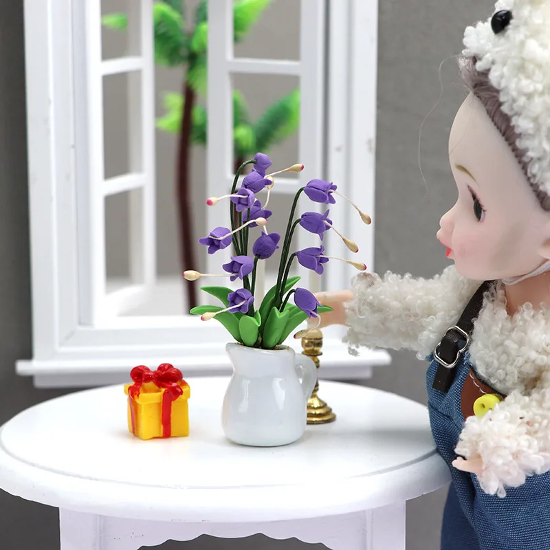 

3pcs1:12 Dollhouse Miniature Purple Clay Flower Set - 2-Piece Vase Arrangement, Micro Garden Scene Decor, Dollhouse Decor