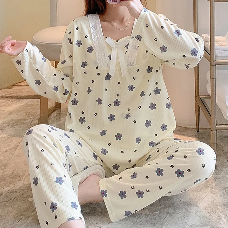 Pregnant Pajamas Set Spring and Autumn Breastfeeding Homewear Thin Summer Pajamas Women Postpartum Nursing Clothing Set Winter