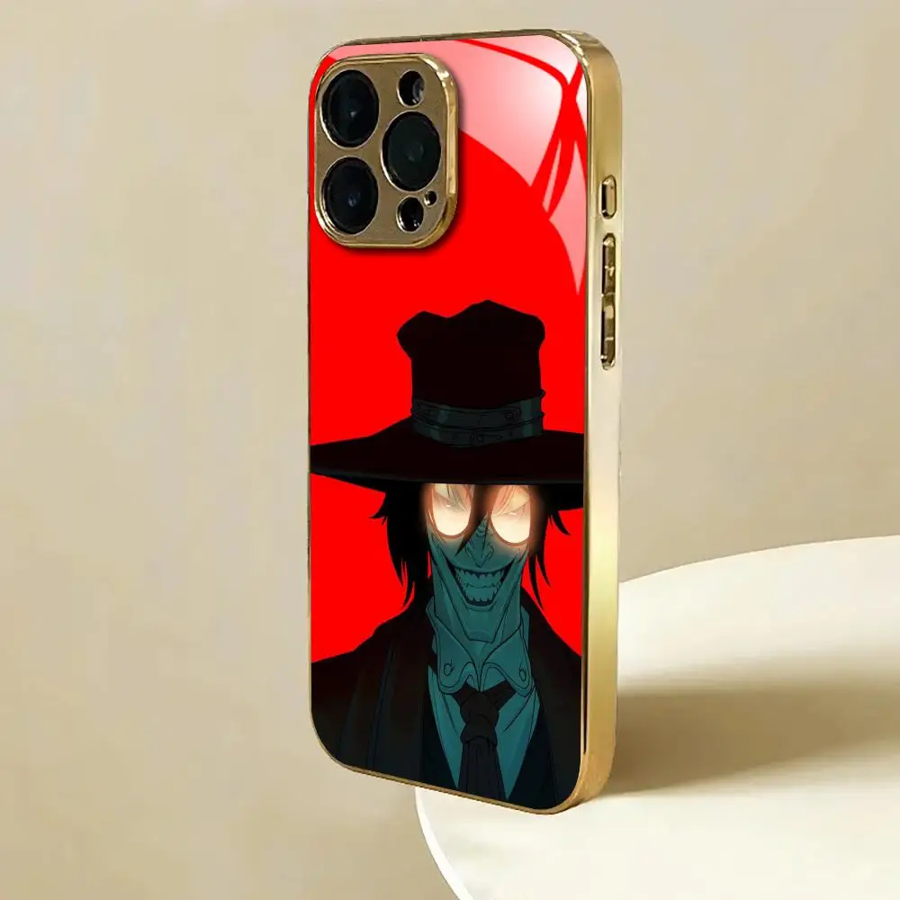 Anime Alucard Hellsing Phone Case For iphone 17 AIR 16 15 14 13 12 Pro Plus Max gold Electroplated glass Case - view 3