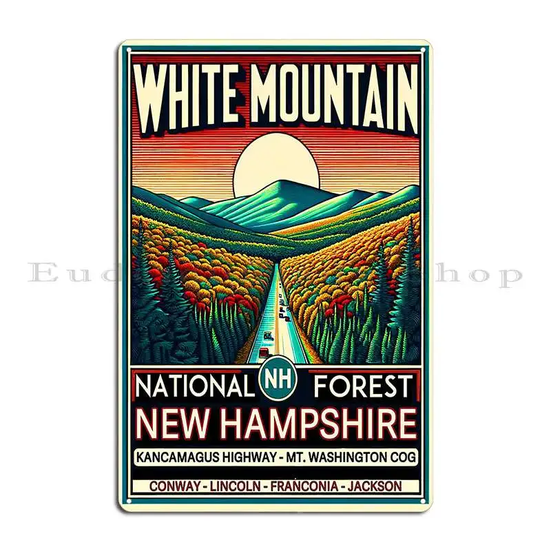 White Mountain National Forest New Hampshire Conway Lincoln Franconia Jackson Metal Plaque Plaques Wall Cave Tin Sign Poster