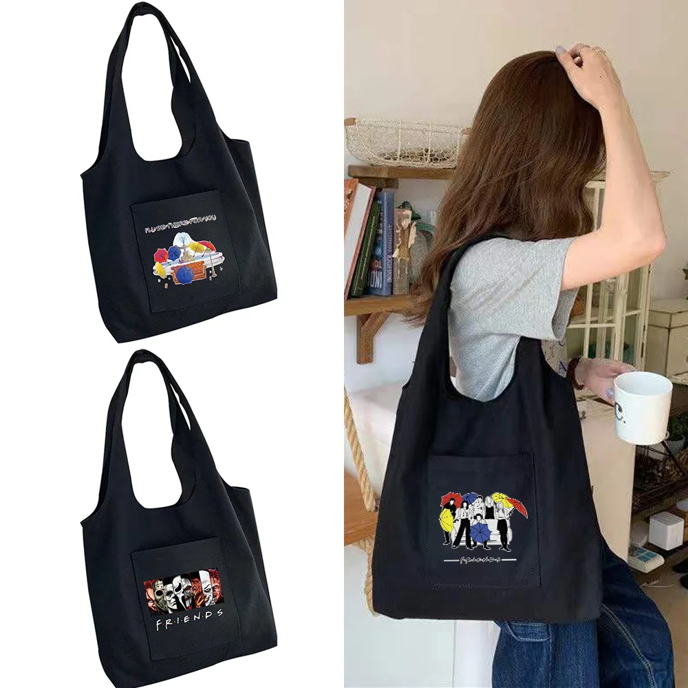 Ladies Shopping Bag Commuter Shopping Vest Bag Reusable Friends Print Collection Cotton Canvas Groceries Bolsas Eco Tote Bags