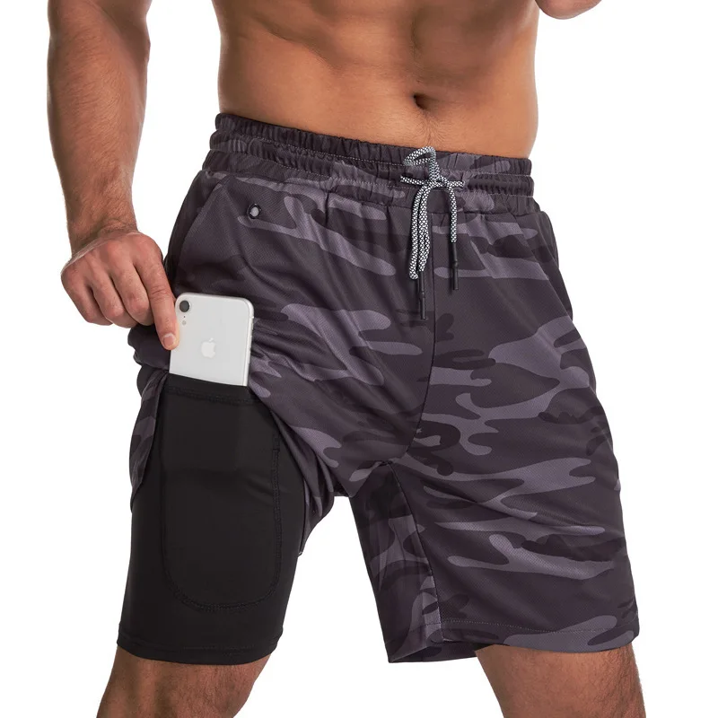 Sommer männer 2 In 1 Shorts Gym Multifunktions Fitness Workout Atmungsaktive Doppel-Deck Sport Shorts Männlichen Läuft Schnell dry Shorts