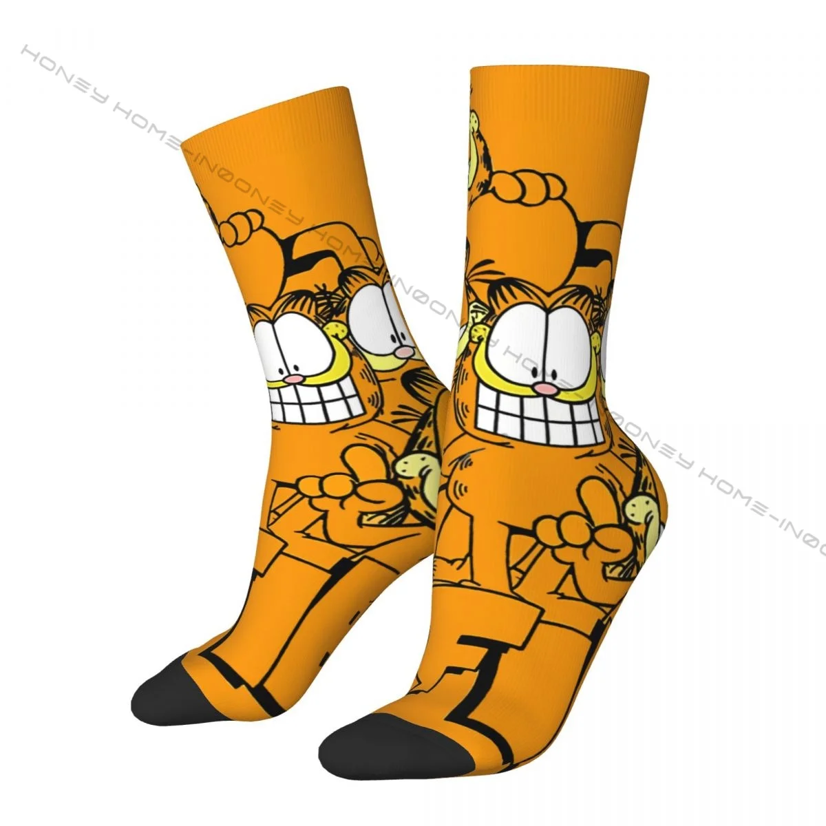 Funny Crazy Sock for Men Garf Hip Hop Vintage Cat Meow Happy Pattern Printed Boys Crew Sock Casual Gift