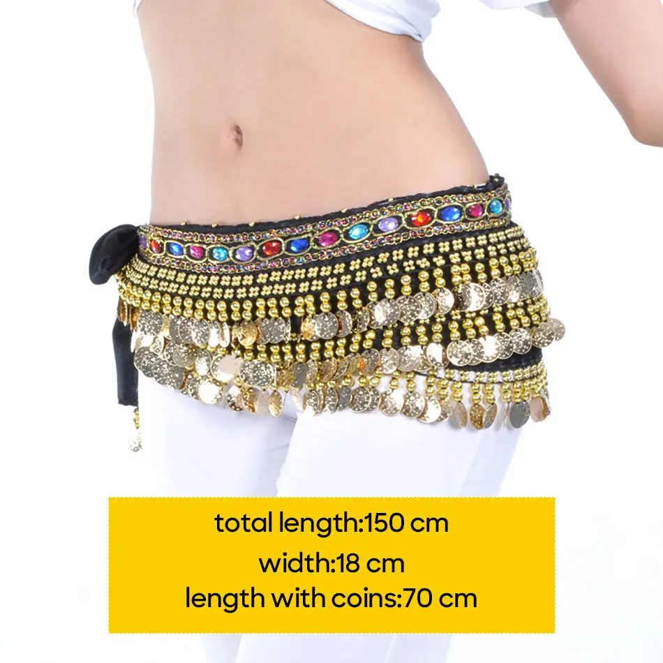 Belly Dance Accessories Colorful Hip Scarf With Coins Waist Chain Multiple Colors For Women Indian Belly Dancing Belts