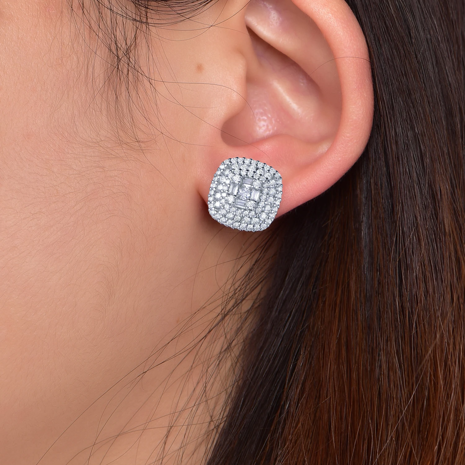 TKJ Real 925 Sterling Silver Stud Earrings Full Paved Zircon Stones Earrings for Women Party Wedding Engagement Fine Jewelry