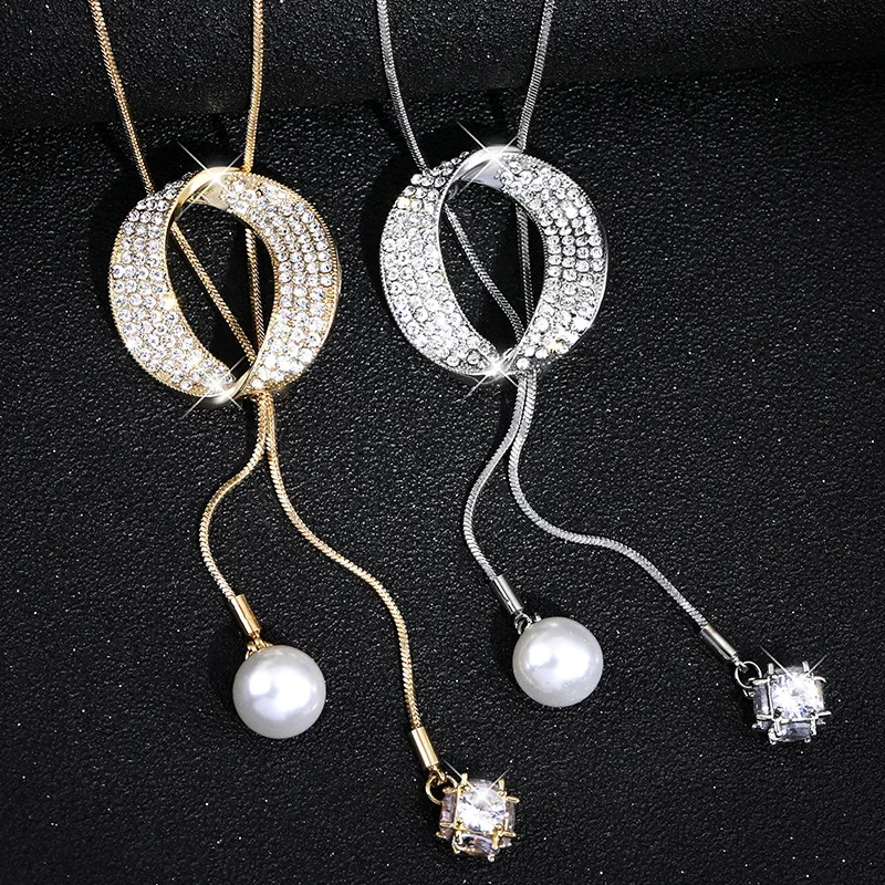 

2025 New autumn and winter fashionable and simple sweater chain, new oval zircon long necklace for women