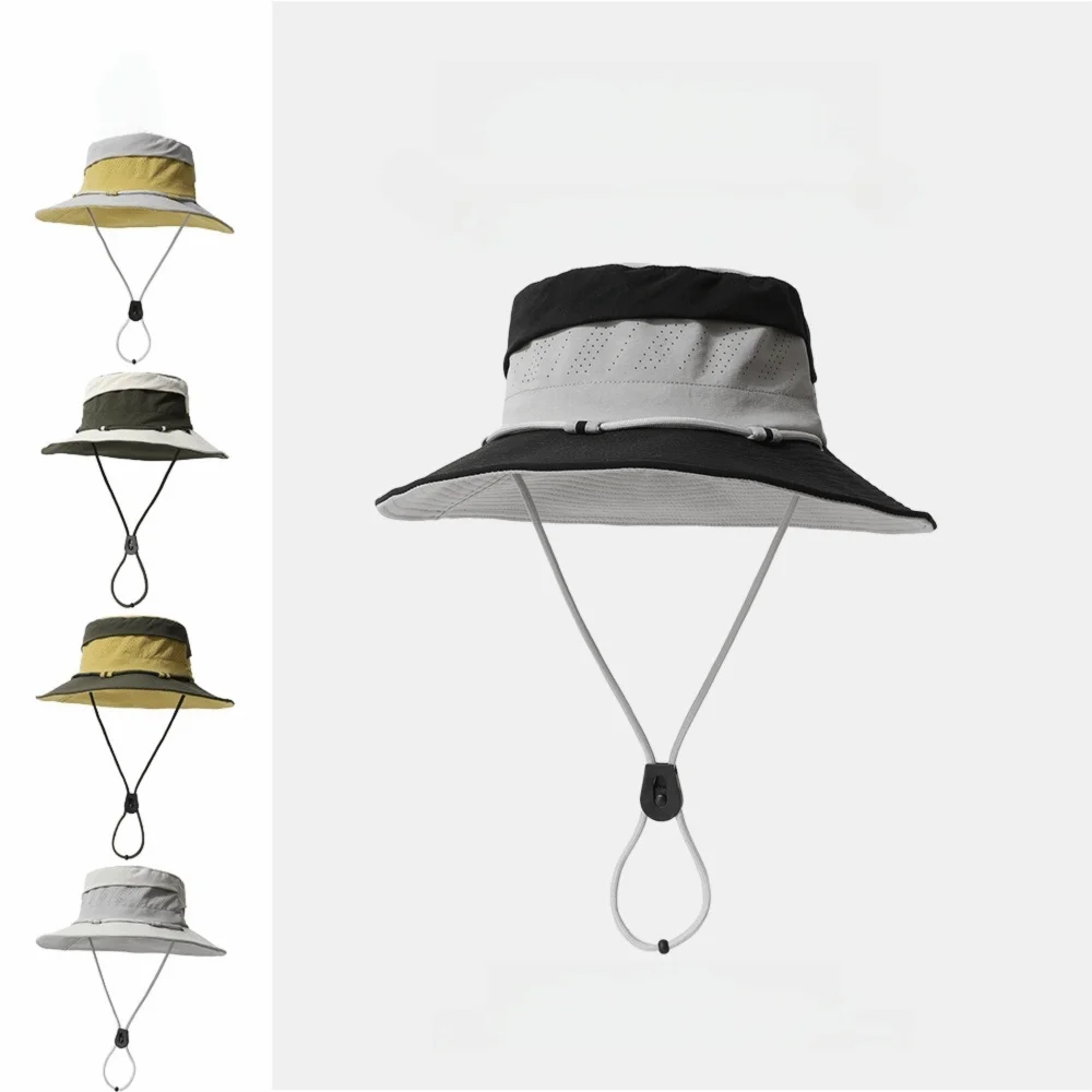 Fashion Color Blocking Sun Protection Bucket Hat Adjustable Big Brim Sunscreen Fisherman Hat Quick Drying Visor Sun Hat Girl