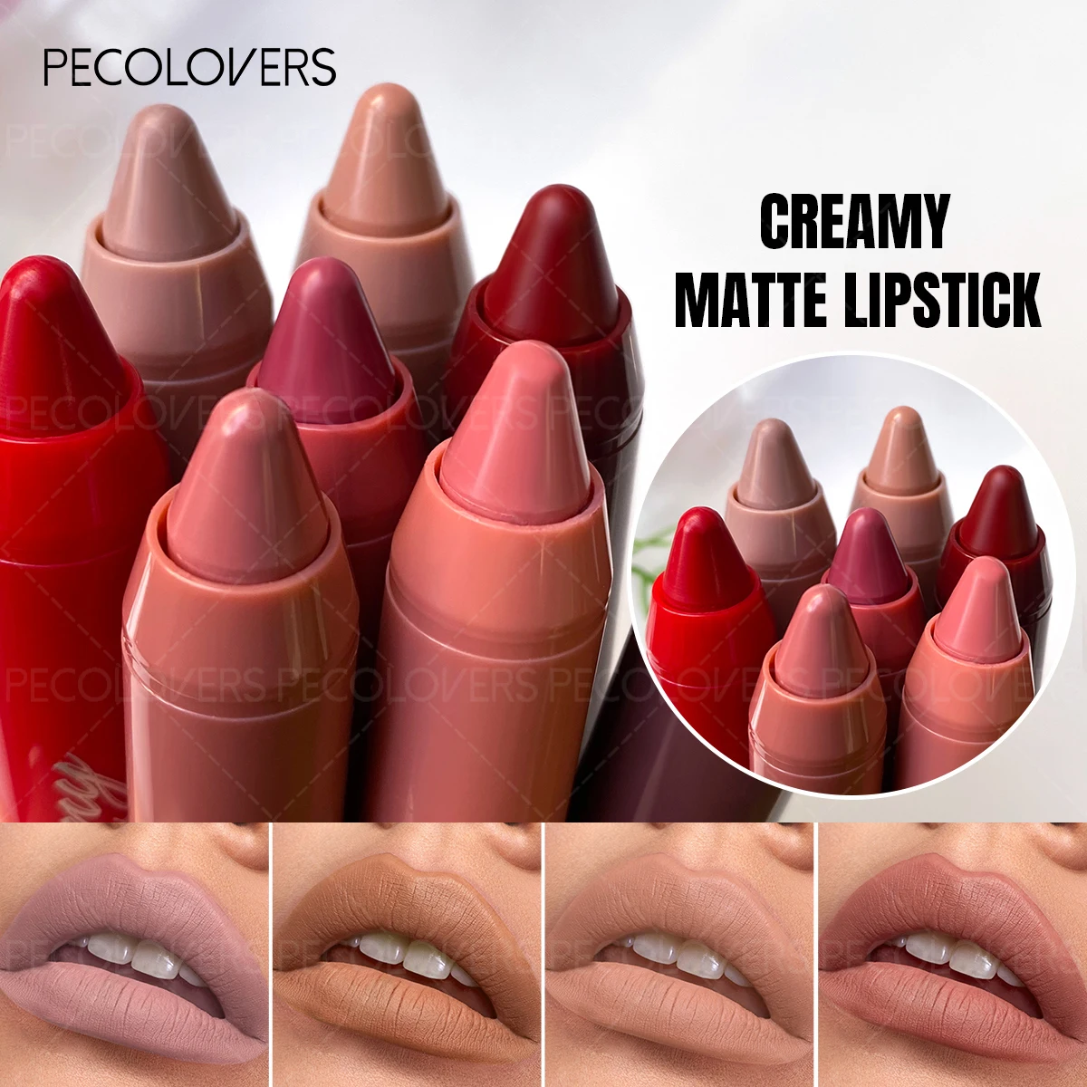 Brillo de labios mate, lápiz labial brillante, fácil de colorear, Color de lápiz labial fácil de colorear, lápiz labial brillante giratorio