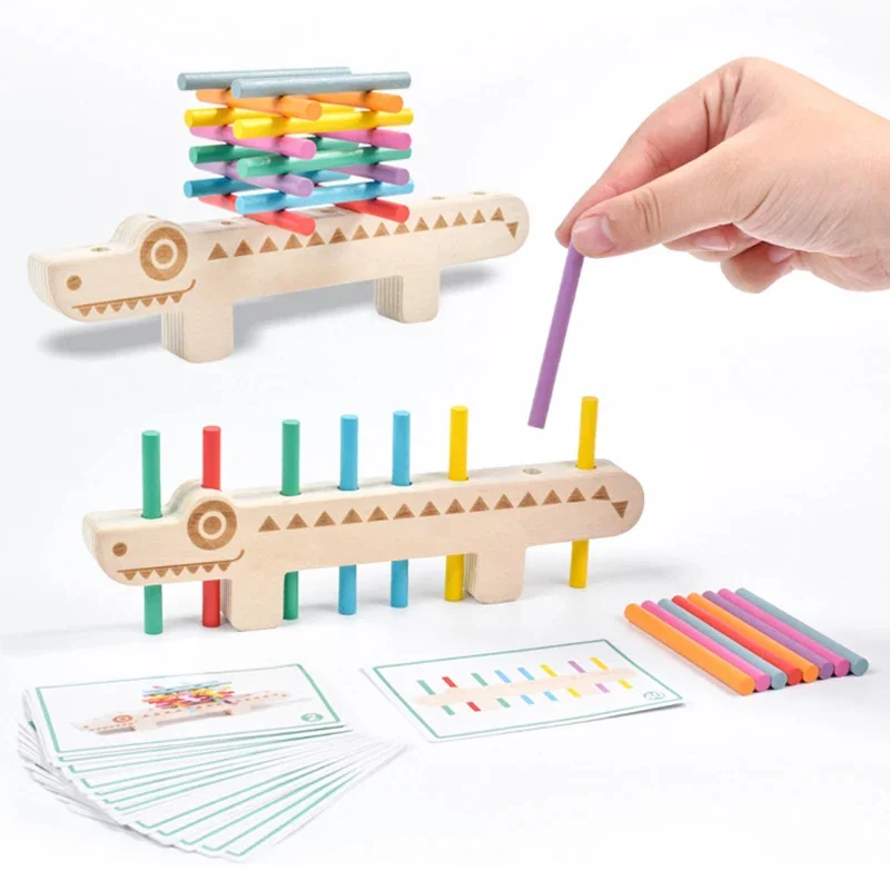 Montessori Color Matching Sensory Toys Wooden Balance Stick Fine Training Game Puzzle Toy For Boys Girls Birthday Christmas Gift