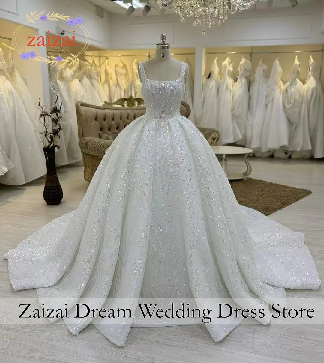 

Customized Luxury sequined sparkling crystal square-neck wedding dresses formal bridal gown Vestidos De Novia