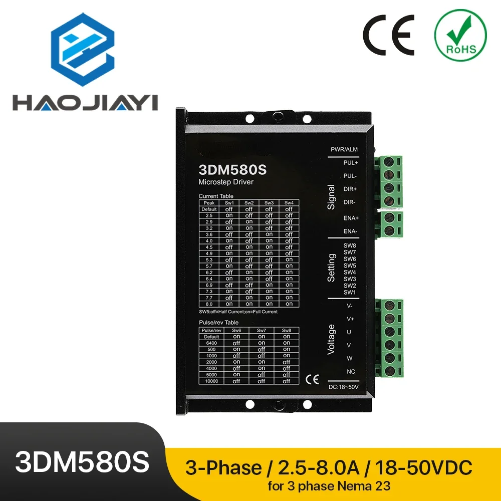 

3 Phase 3DM580S Stepper Motor Driver Supply Voltage 24-50VDC Output 1.0-8.0A Current