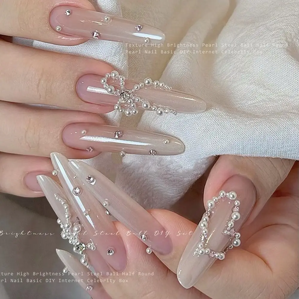 Mixed Sizes Pearl Nail Charms Round Pearl 3D Flat Bottom Nail Art Decorations DIY Manicure Pearl Nail Accessories
