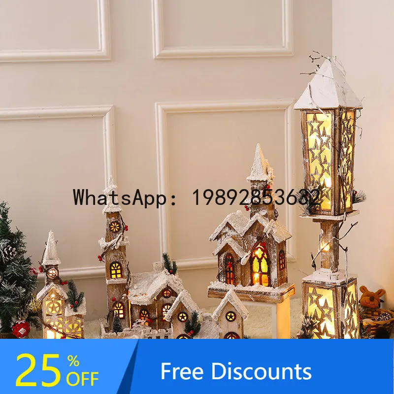 

XL Christmas Decoration Glowing Snow Scene Small Wooden House Nordic Wooden Christmas Small House Desktop Ornament
