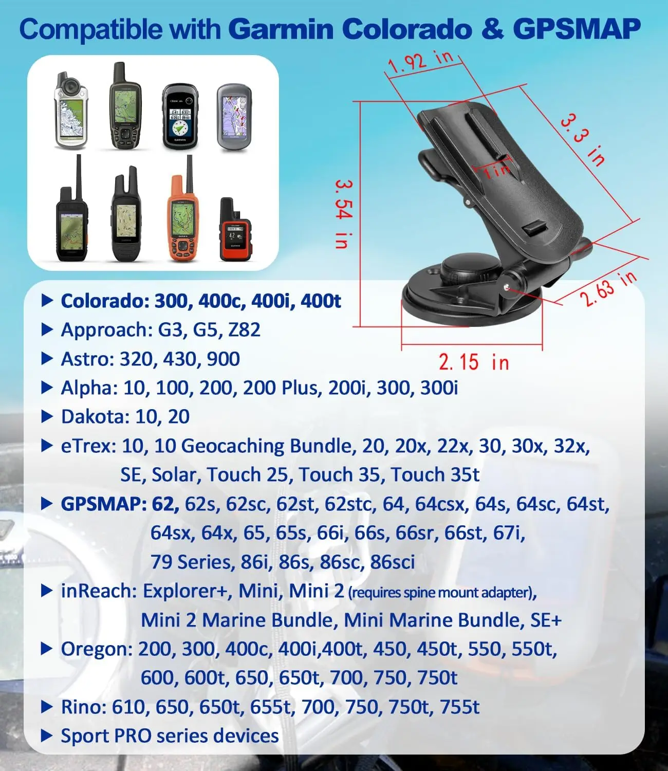 MX 010-11031-00 Marine Mount Fit for Garmin Colorado Series 300 400c 400i 400t & GPSMAP 62 64 66 Adjustable Handheld Mount,