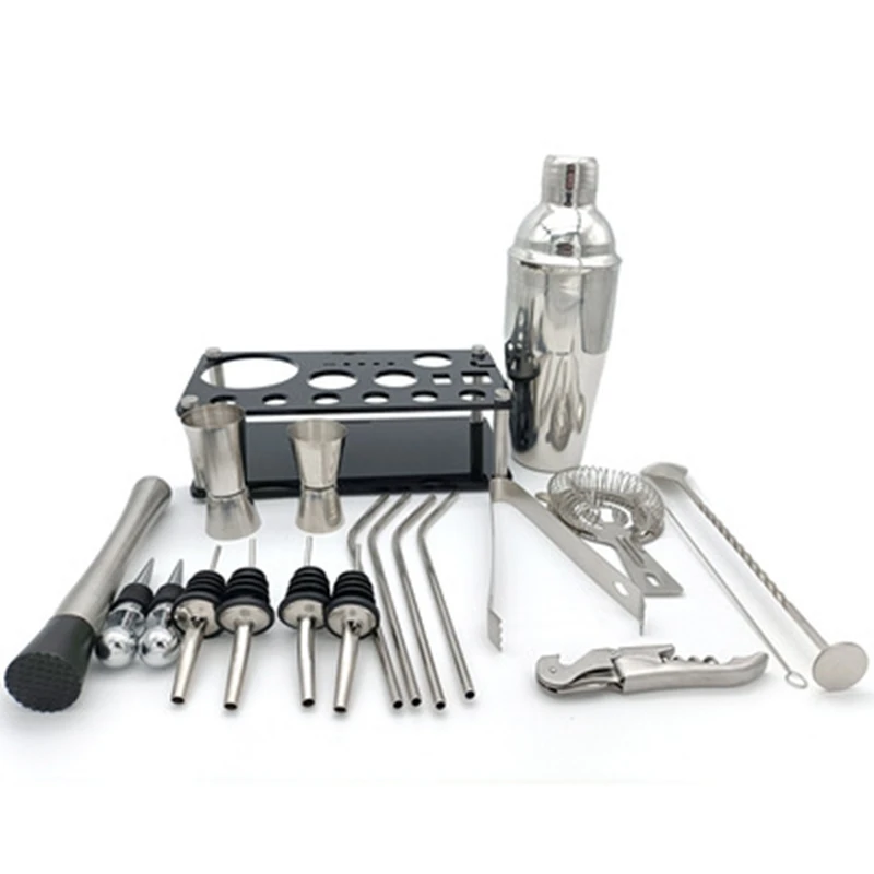 HOT SALE Stainless Steel Cocktail Shaker Set Bartender Kit Boston Shaker Tool Set With Acrylic Stand And Bar Tools Set