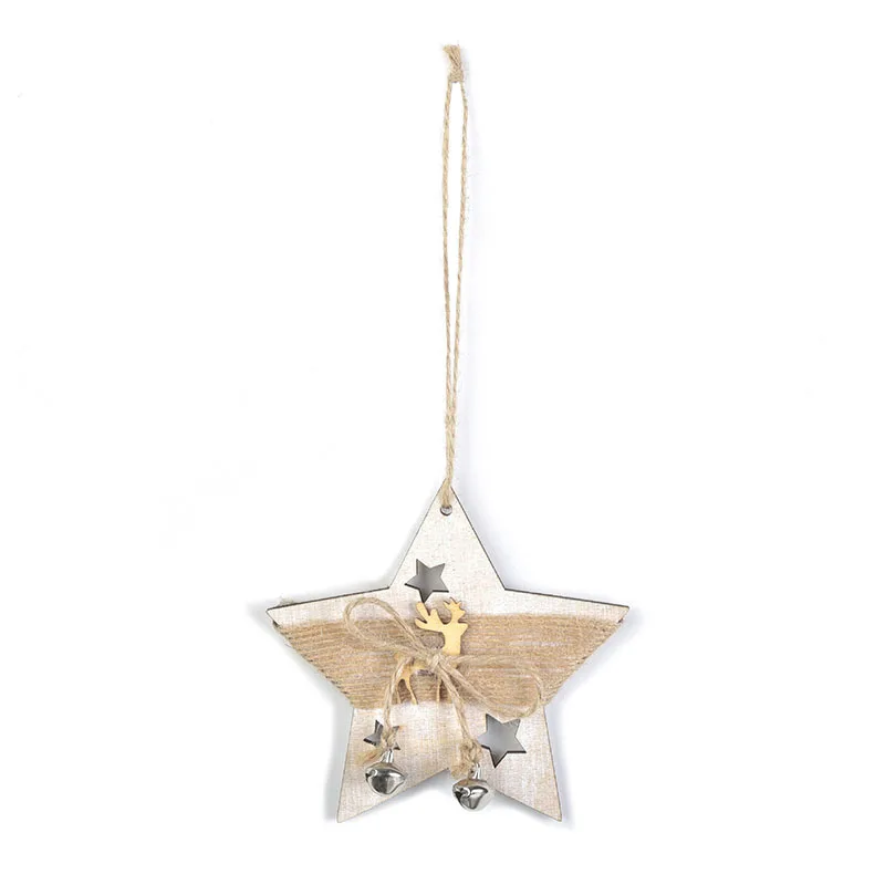 2024 New Wooden Five pointed Star Elk Glove Ball Bell Pendant Christmas Decoration Scene Decoration Home Accessories Pendant