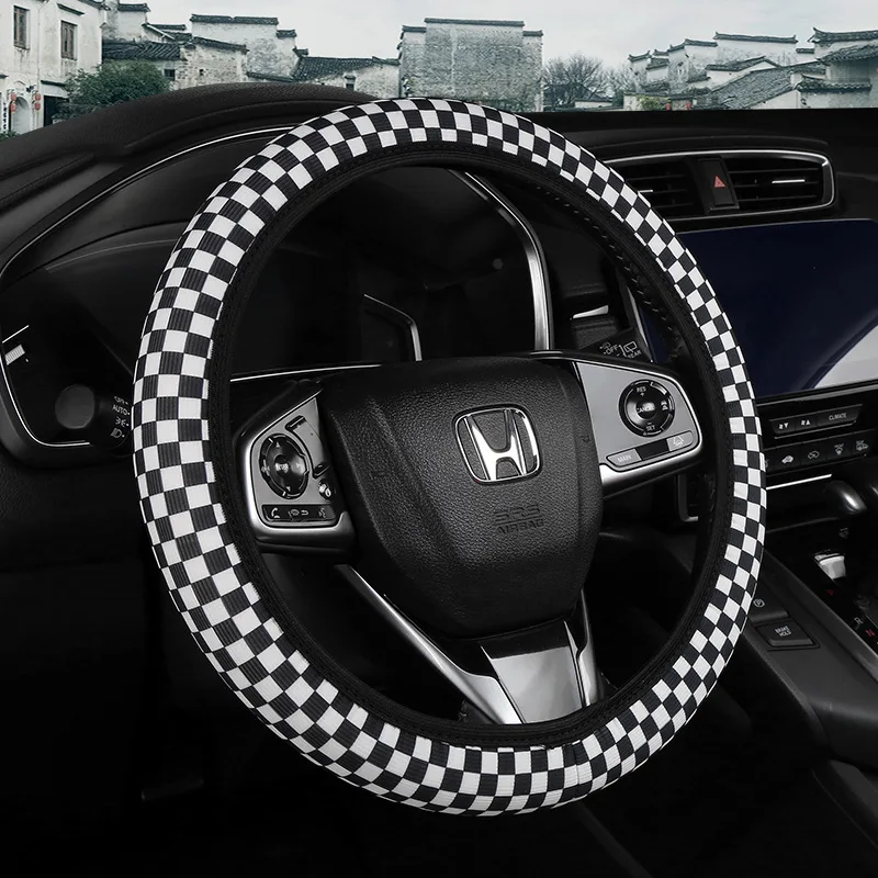 

Car Steering Wheel Protector Breathable Anti Slip Steering Wheel Cover Plaid Geometric Universal For 38cm Car Accessories