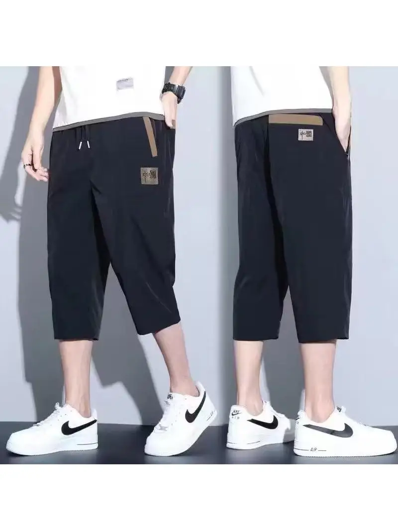 Pantaloni sportivi da uomo larghi in seta di ghiaccio Qui Dry con elastico in vita Gamba dritta Lunghezza sette piedi Sle giovanile e vitale