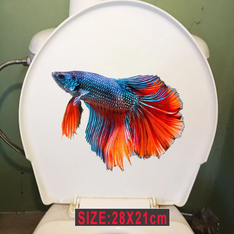 Beautiful Siamese Fighting Fish Toilet Seat Stickers Eaterproof Self-adhesive Animal Stickers Toilet Bathroom Decoration