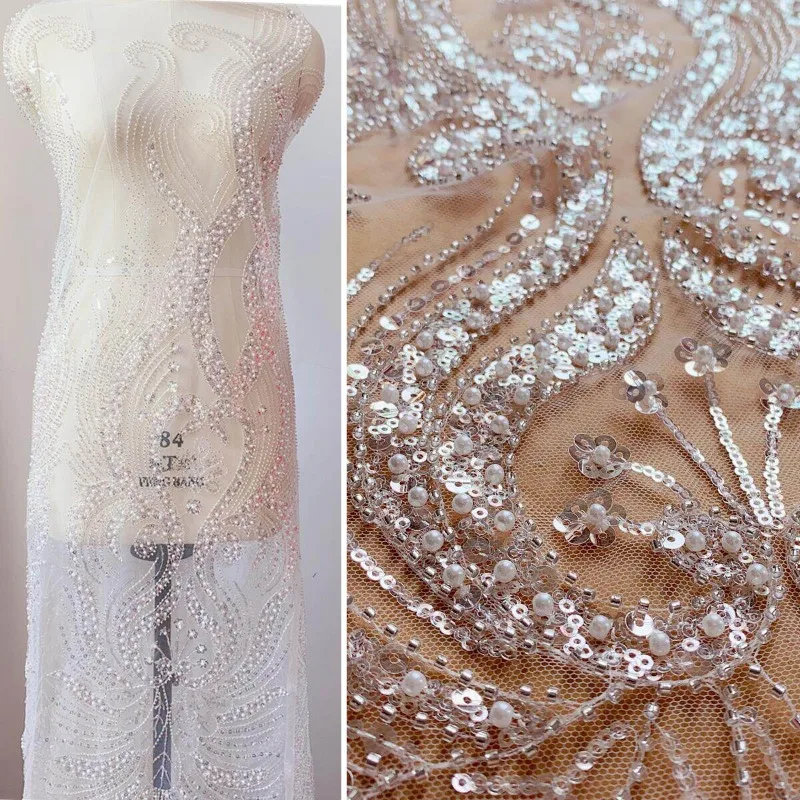 

Exquisite Sequins Beads and Pearl Lace Fabric for Wedding Veils and Ethnic Headscarves Ideal for Clothing Accessories Sets
