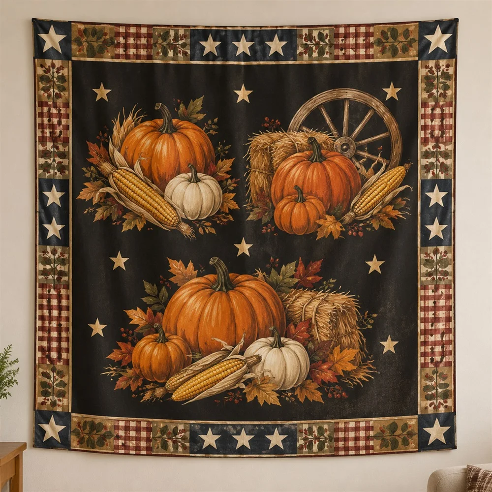 VIKAMA Autumn Harvest Pumpkin Clustered Groups Tapestry Wall Hanging, American Wall Decor Tapestries for Living Room Bedroom