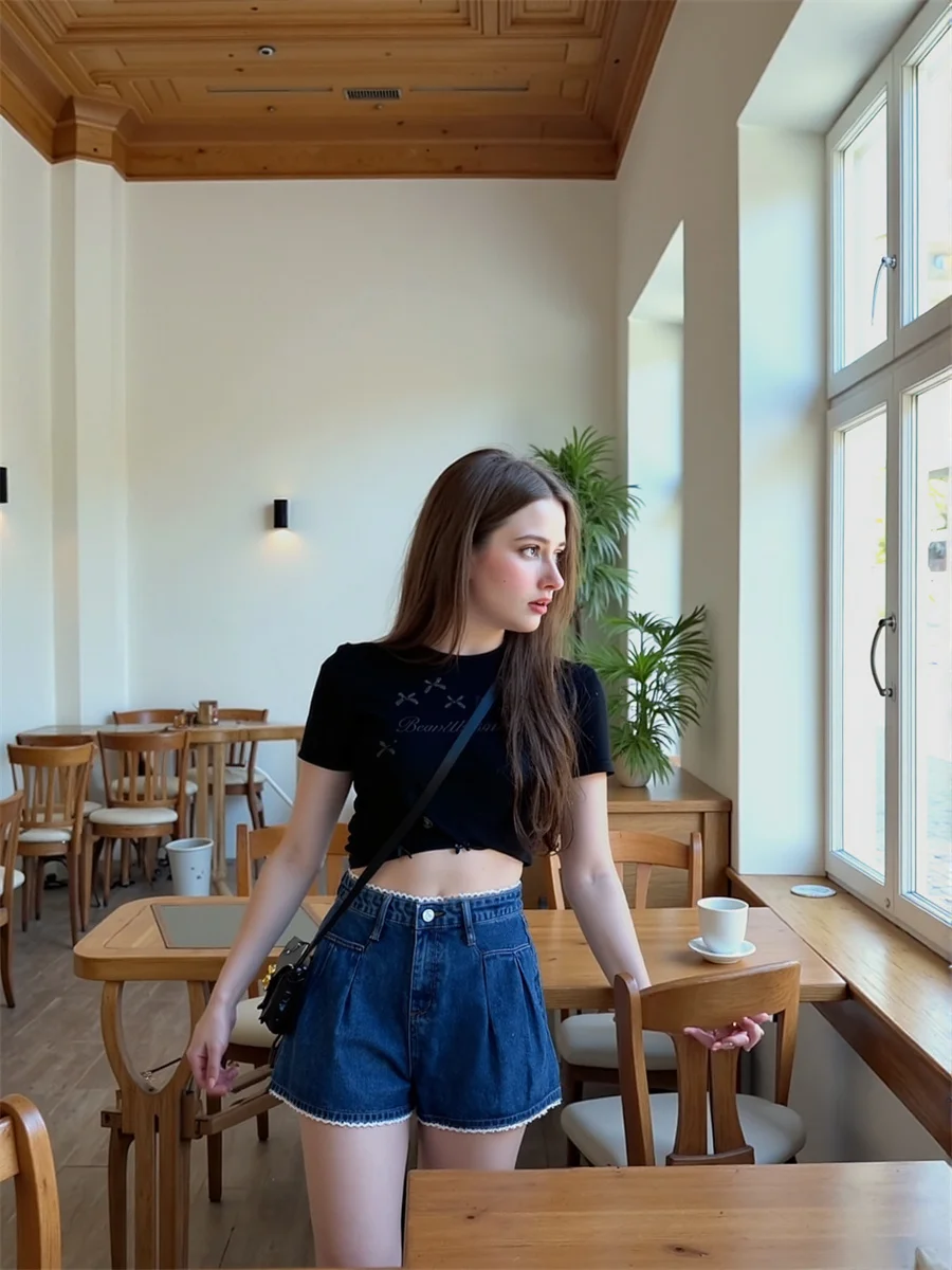 デニム ダークブルー ショーツ レディース お尻を包む ヒップスター ワークアウト ボディービル トレーニング アクティブウェア スポーツ クラブ リップド ジム スリムフィット