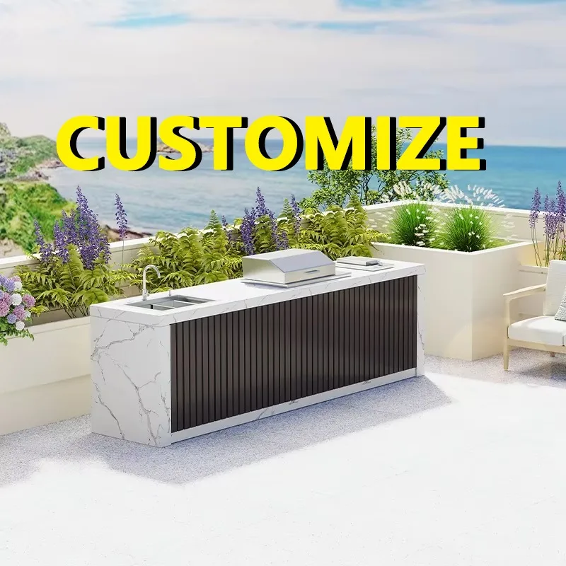 Any Size Custom Large Capacity Aluminum Honeycomb Outdoor Work Station Sink Cabinet Patio Garden Sintered Stone Storage Organize