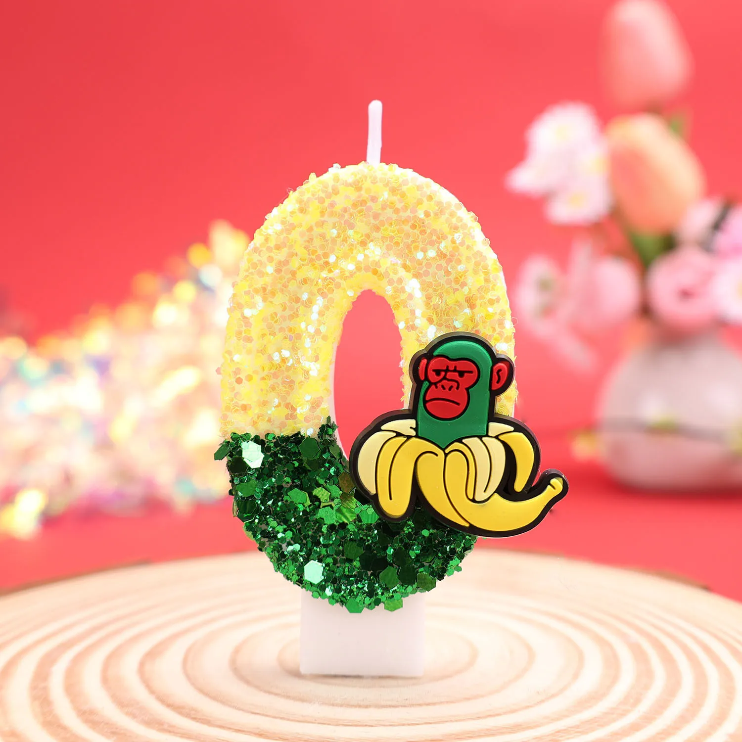 Yellow-Green Numbered Birthday Candles, cartoon Monkey and Banana Decorative Candles, Birthday Anniversary Candles, Party Gifts