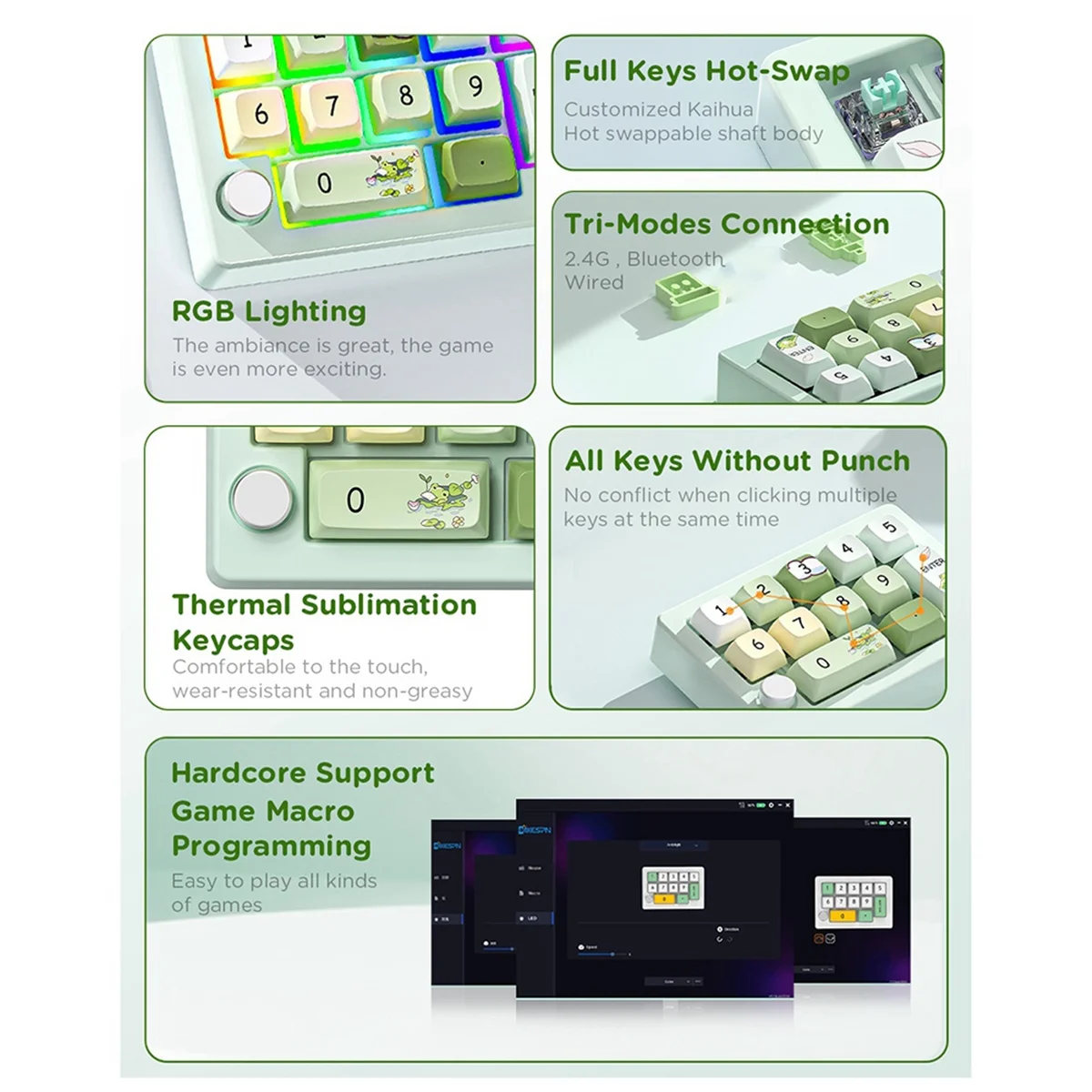 GOB-oThree-Mode لوحة المفاتيح الميكانيكية الرقمية القابلة للتبديل السريع ماكرو تعريف RGB الألعاب الميكانيكية لوحة المفاتيح مقبض الأجهزة