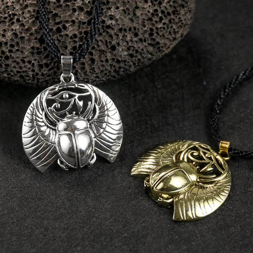 Collar con colgante de escarabajo egipcio de Ojo de Horus, amuleto, joyería de faraón, dijes de pirámide de guardia de insectos escarabajo con cadena de cuerda de 50cm