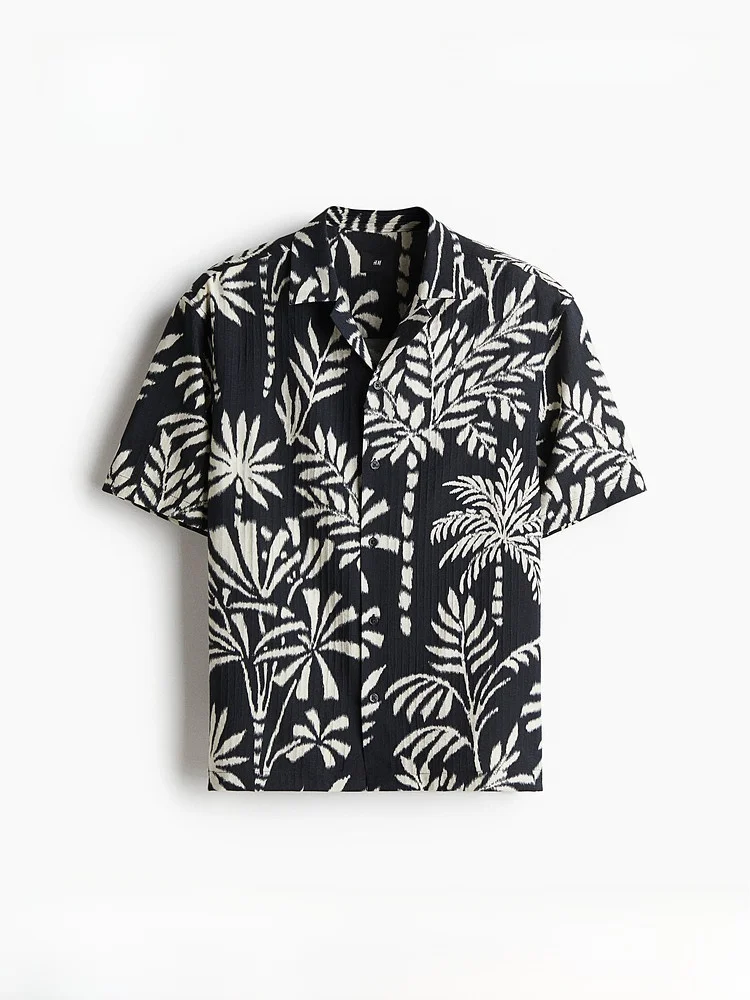 

H&M Men's Cuban Collar Shirt Standard Fit Holiday Fashion Summer Short Sleeve Print Casual Shirt Daily Wear Viscose Nylon