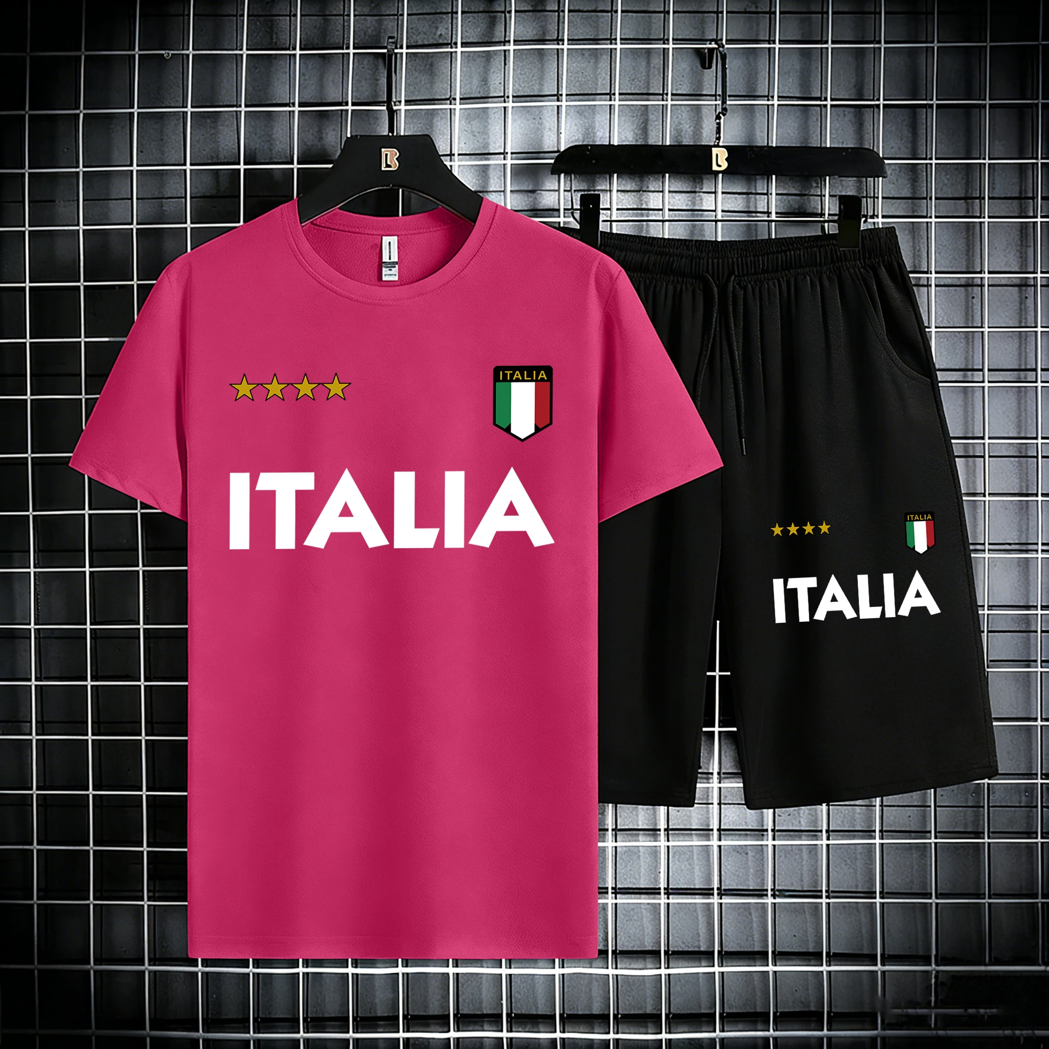 

Italia Italian Flag Print Men Cotton Summer Street T-Shirt Set Gym Loose Sportswear Oversize Daily Shorts Commute Casual Clothes
