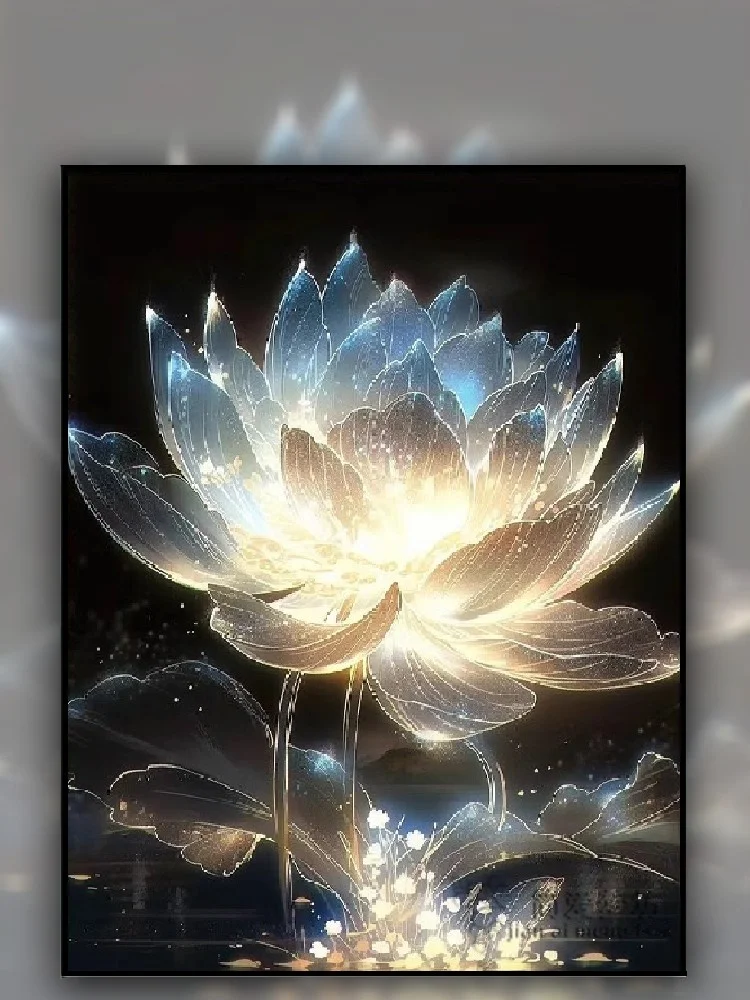 

Modern Simple Dreamy Lotus Handmade Embroidery Cross Stitch Kit for Living Room Floral Pattern New Beginners Cotton Fabric