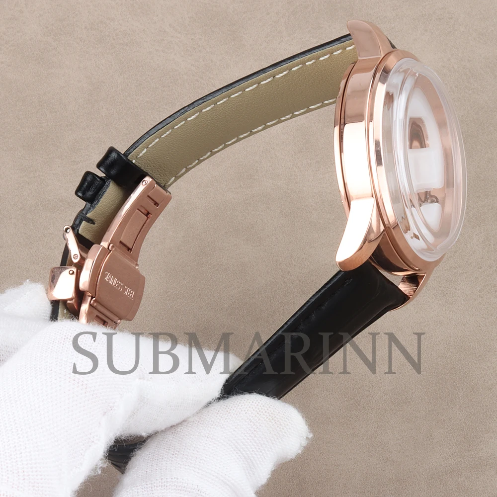 Rose Gold/Silver 40mm Men's Case Arched Glass 316L Stainless Steel 20MM Leather Strap For Cocktail NH35 NH38 Movement 35mm Dial - view 6