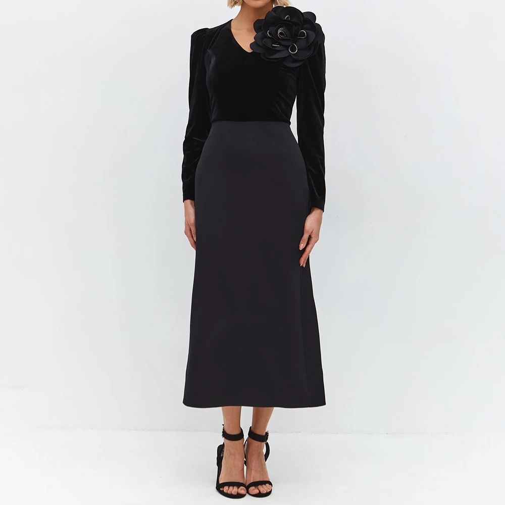 

Вечерние платья трапециевидной формы по индивидуальному заказу, длиной до пола, с v-образным вырезом и длинными рукавами, платье для выпускного вечера, модные цветы, простое драпированное повседневное вечернее платье