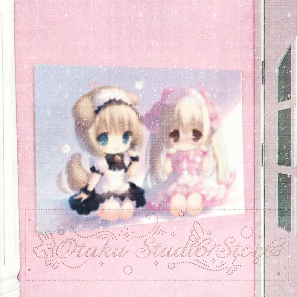 やみかわいい Yami Kawaii Twin Chibi Kemono Maid Anime Wall Tapestry ハラジュク Harajuku Rorita Soft Pastel Blur Print Bedroom Polyester Han