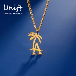 Unift LA Beach Palm Tree Necklace Stainless Steel Summer Necklaces for Women Girl Fashion Bridesmaid Jewelry Travel Holiday Gift